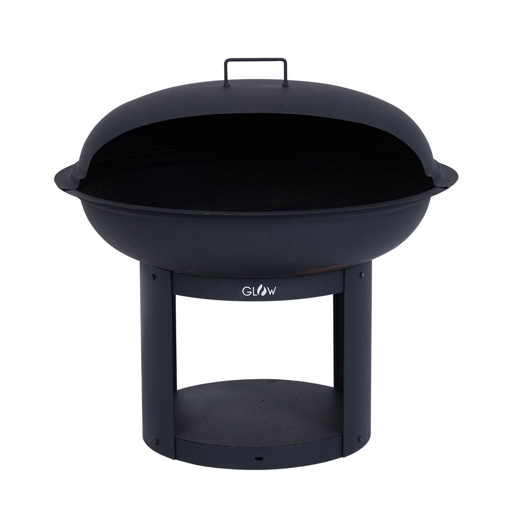 Glow 75x73cm Verona Fire Pit Outdoor Heating w/ Pizza Cooking Station Black