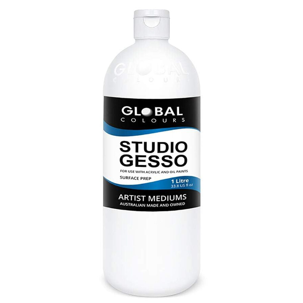 Global 1Litre White Studio Flexible and Fast-Drying Gesso Paint Primer