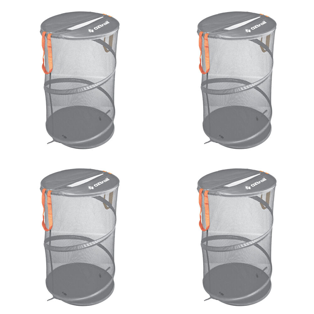 Elemental 75L Portable Collapsible Mesh Laundry Storage Hamper 63x40cm Grey (4 Pack)