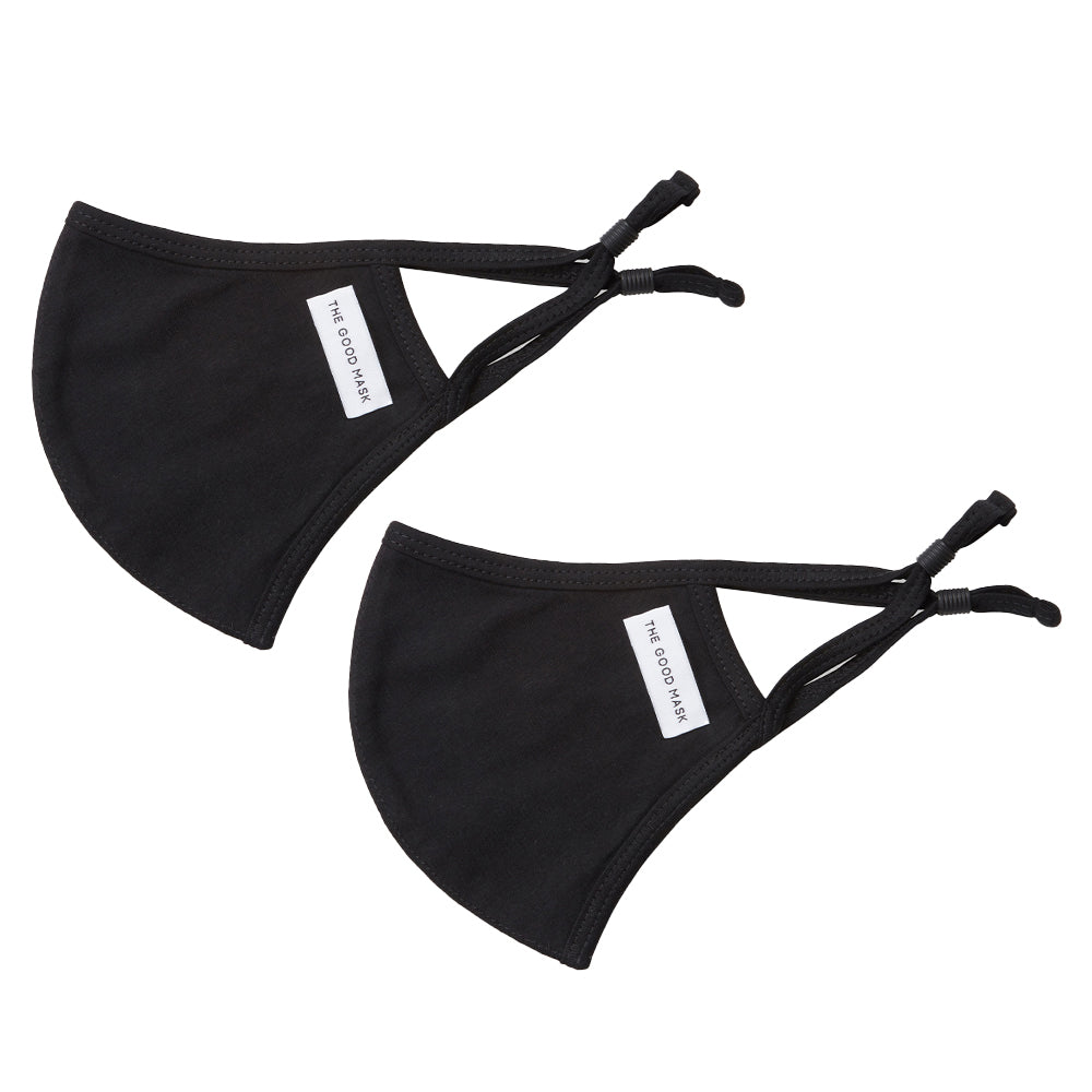 The Good Brand Cotton Jersey Reusable Breathable Face Mask w/ Pouch Black (2 Pack)