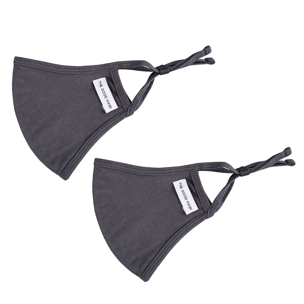 The Good Brand Cotton Jersey Reusable Breathable Face Mask w/ Pouch Charcoal (2 Pack)