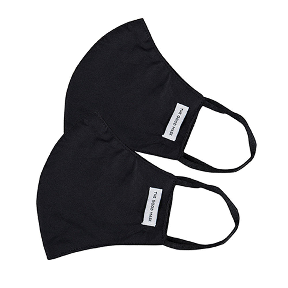 The Good Brand Kids Cotton Reusable Breathable Face Mask w/Pouch Black 8-12y (2 Pack)