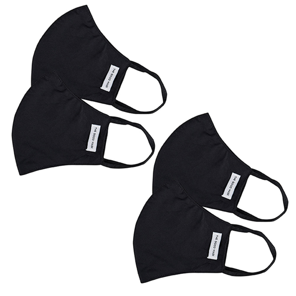 The Good Brand Kids Cotton Reusable Breathable Face Mask w/Pouch Black 8-12y (4 Pack)