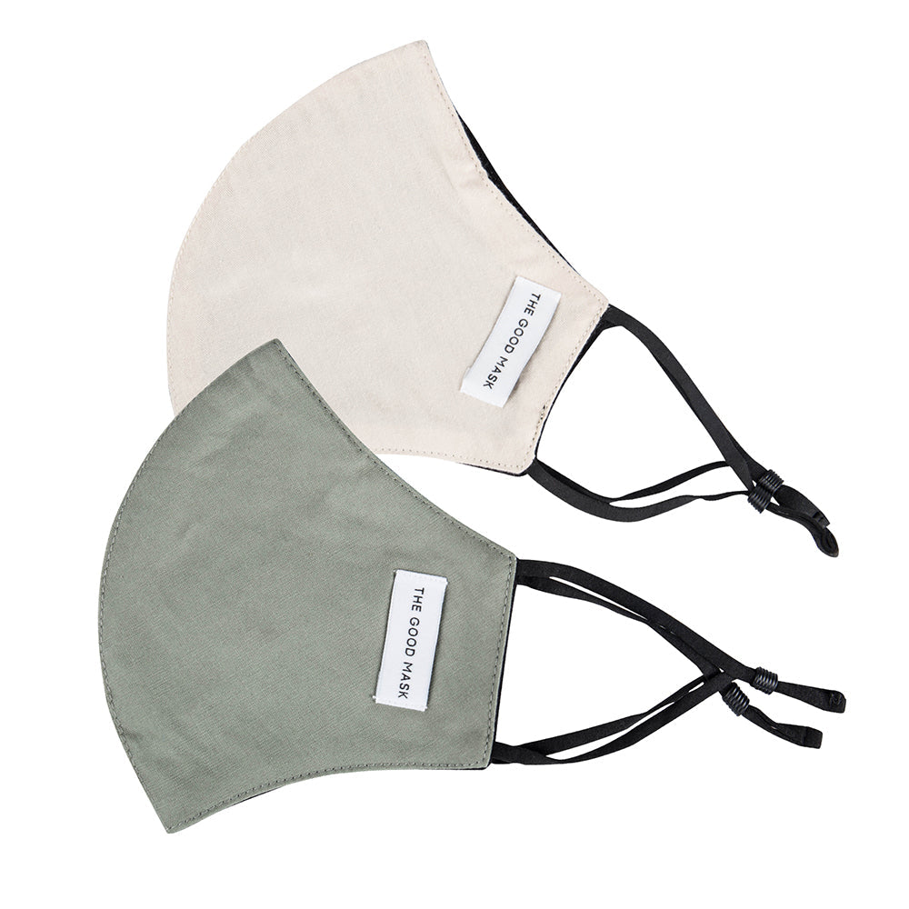 The Good Brand Reusable Breathable 2 Ply Face Mask w/ PM2.5 Filter Bone/Sage (2 Pack)