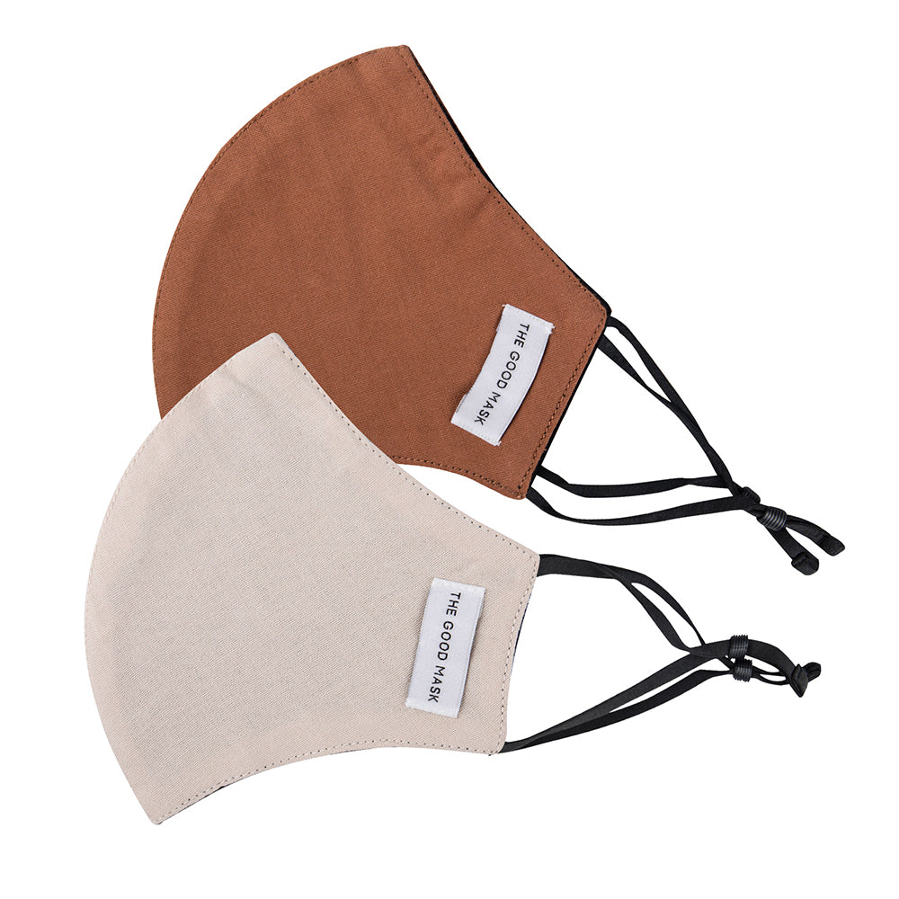 The Good Brand Cotton Reusable Breathable 2 Ply Face Mask Chestnut/Bone (2 Pack)