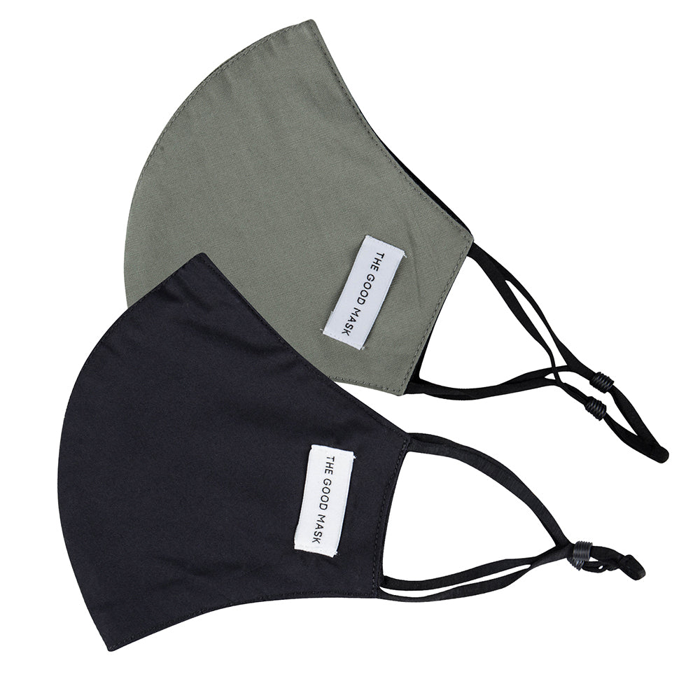 The Good Brand Reusable Breathable 2Ply Face Mask w/ PM2.5 Filter Sage/Black (2 Pack)