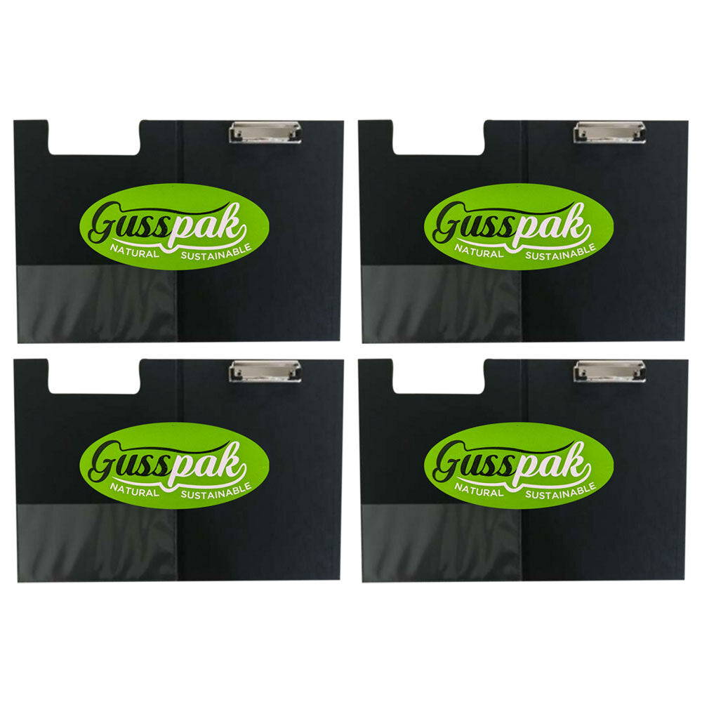 Gusspak Plastic Folding Clipboard A4 Paper - Black (4 Pack)