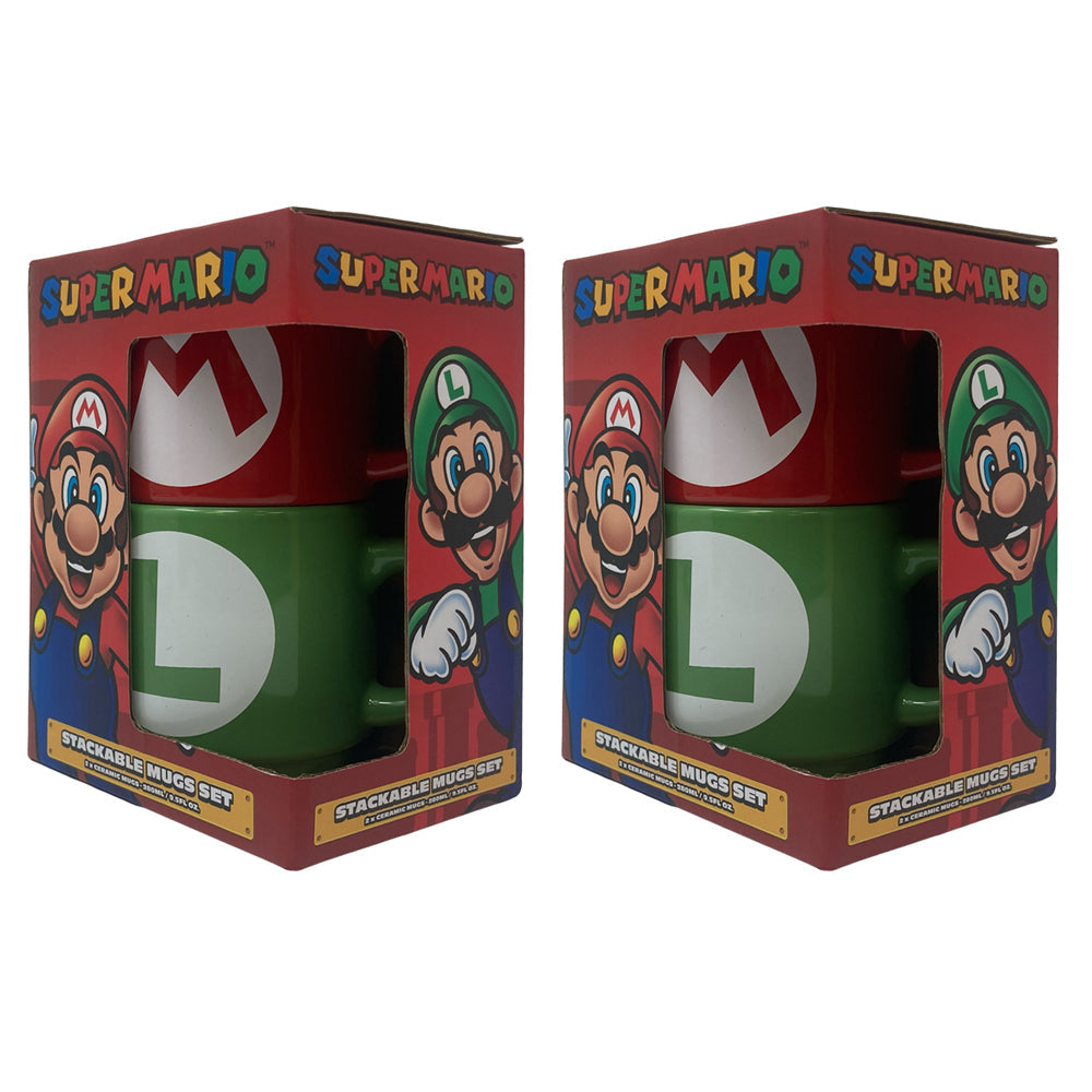 Super Mario 2pc Super Mario Bros Stackable Coffee/Drink Mug Ceramic Set Mario Luigi (2 Pack)