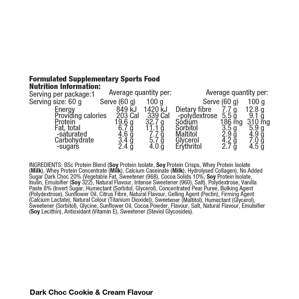 BSc High Protein Low Carb Bar 60g Serve Dark Chocolate Cookie (12 Pack) — image 3