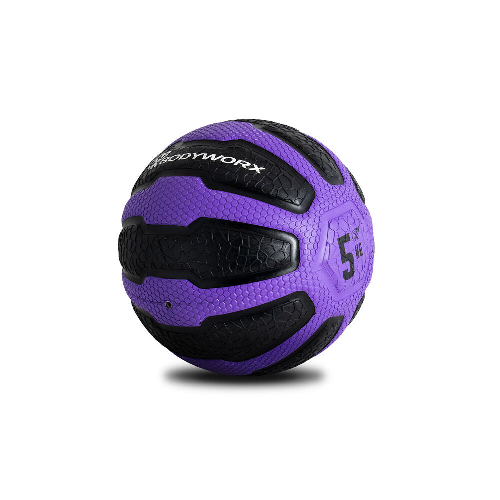 Bodyworx Medicine Ball Home Gym Crossfit Workout Exercise 5kg Black/Purple — image 2