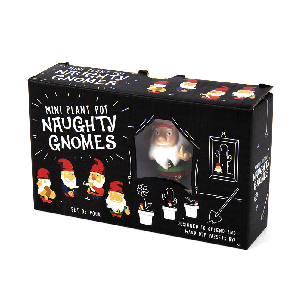 Gift Republic Naughty Gnomes Pot Planters Mini Statues Ornament Garden Decor (4 Pieces)
