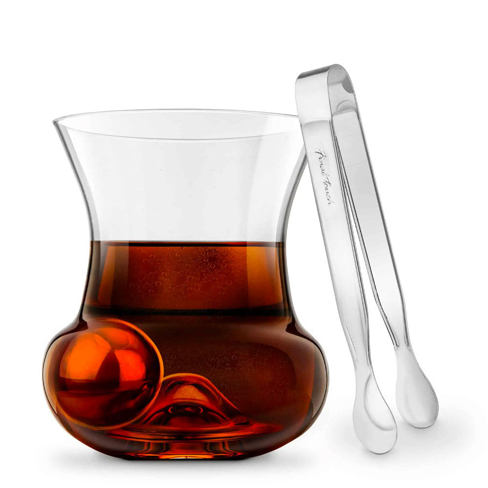 Final Touch Rum Roller Spirit Whiskey Glass w/Stainless Steel Ball & Tongs