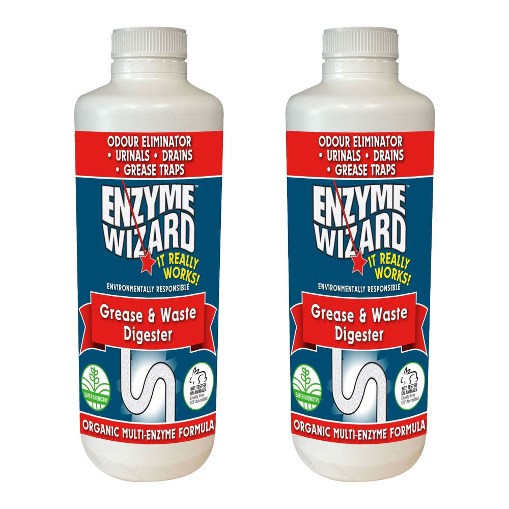 Enzyme Wizard Organic Grease/Waste Digestor Kitchen/Bathroom Pipe Cleaner 1L (2 Pack)