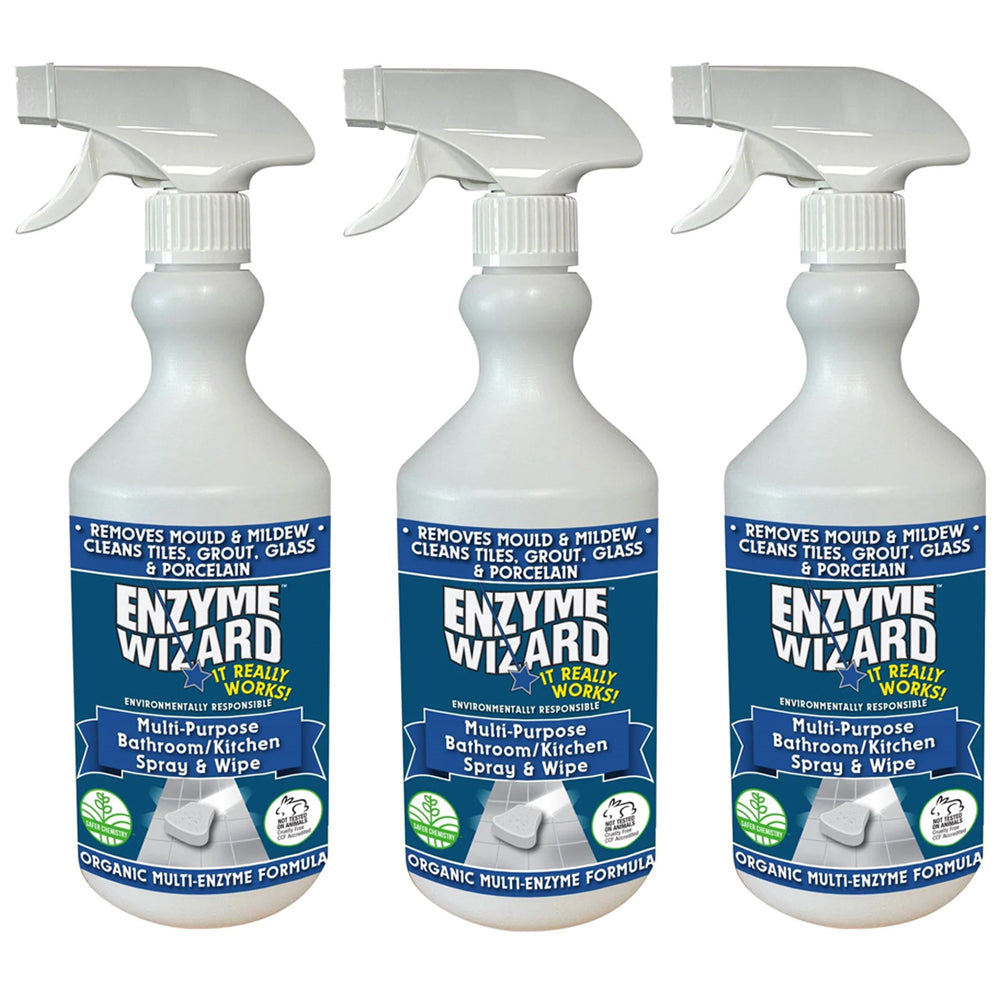 Enzyme Wizard Multipurposes Bathroom and kitchen Spray and Wipe 750ml (3 Pack)