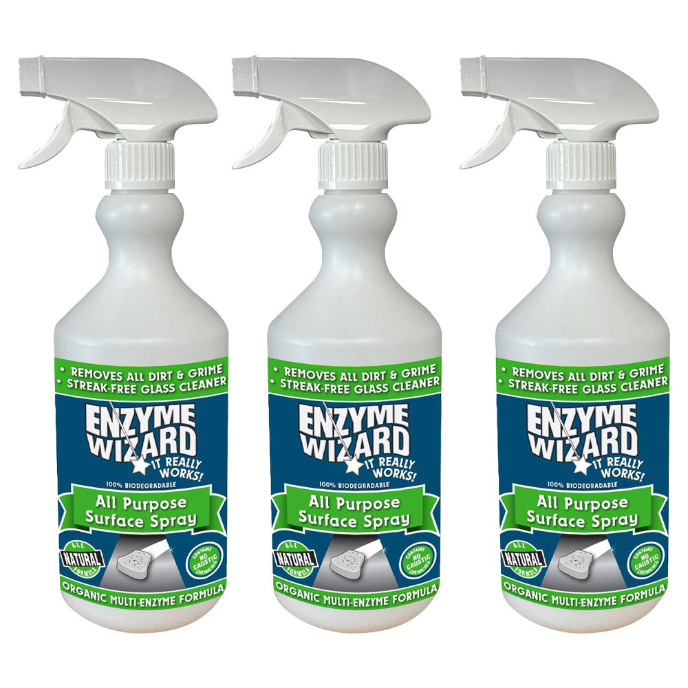 Enzyme Wizard All-Purpose Surface Grime & Odour Cleaner Spray Bottle 750ml (3 Pack)