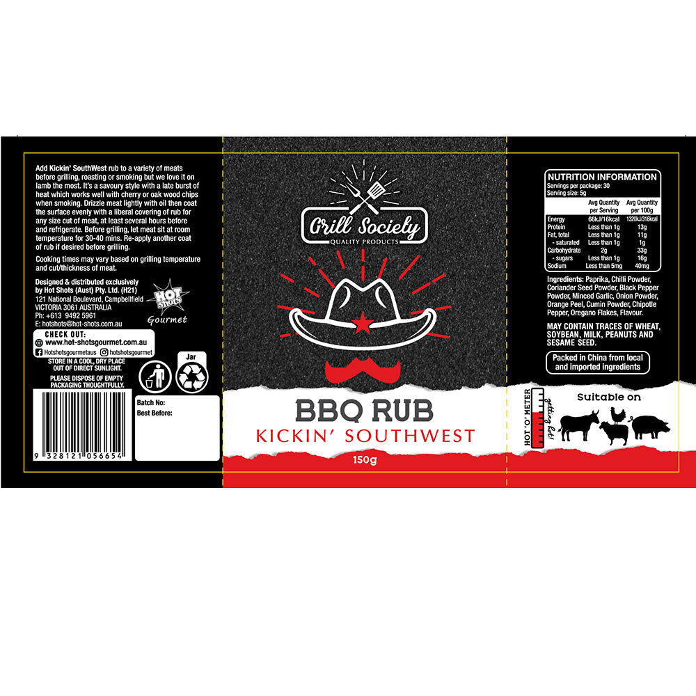 Grill Society 175g BBQ Rub - Kickin’ Southwest Meat/Poultry Seasoning Herb Spice — image 2