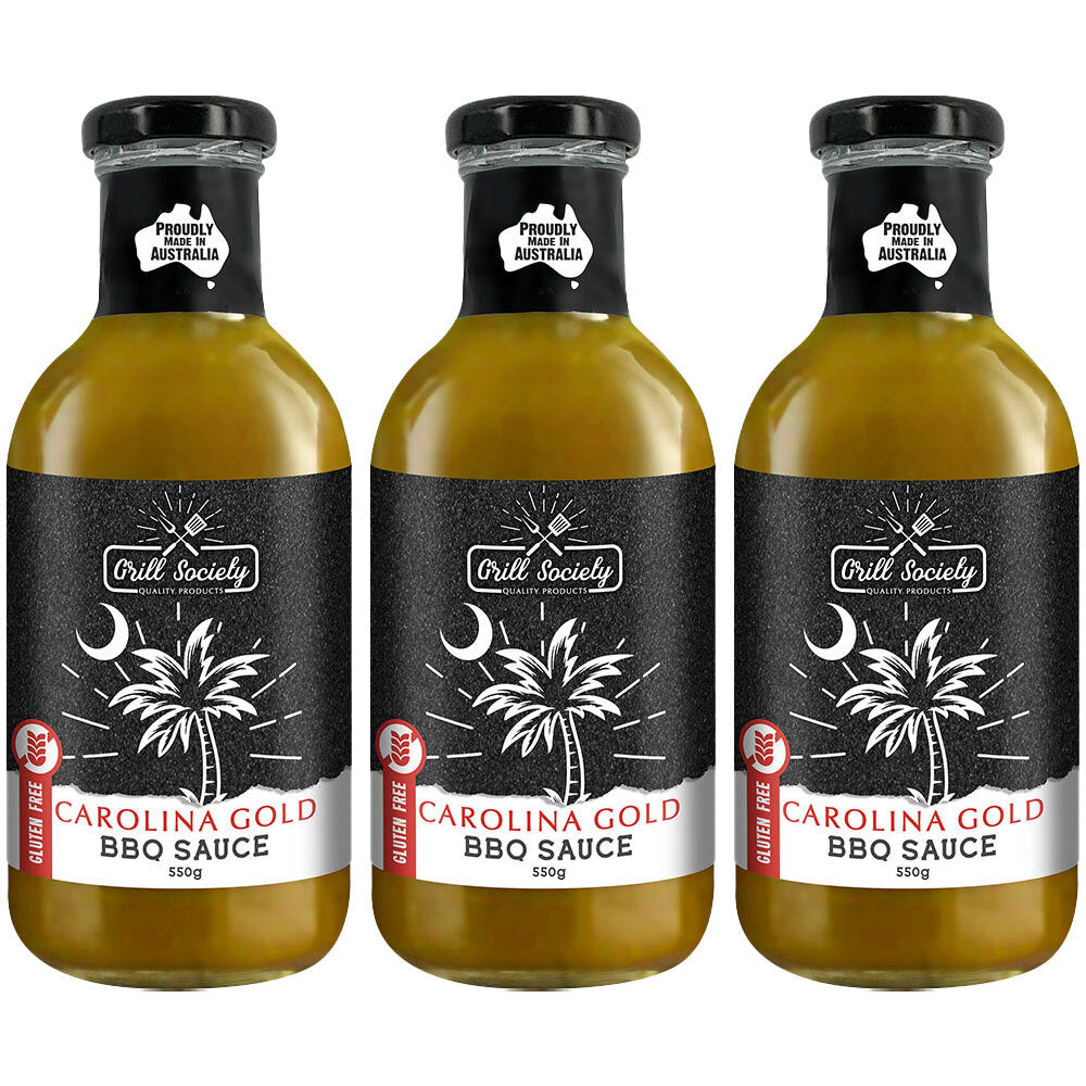 Grill Society BBQ Carolina Gold Sauce Gluten Free Rich Meat Condiment 550g (3 Pack)
