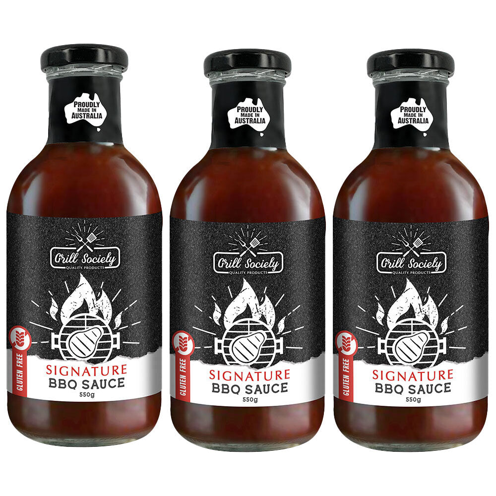 Grill Society BBQ Signature Classic Sauce Gluten Free Meat Condiment 550g (3 Pack)