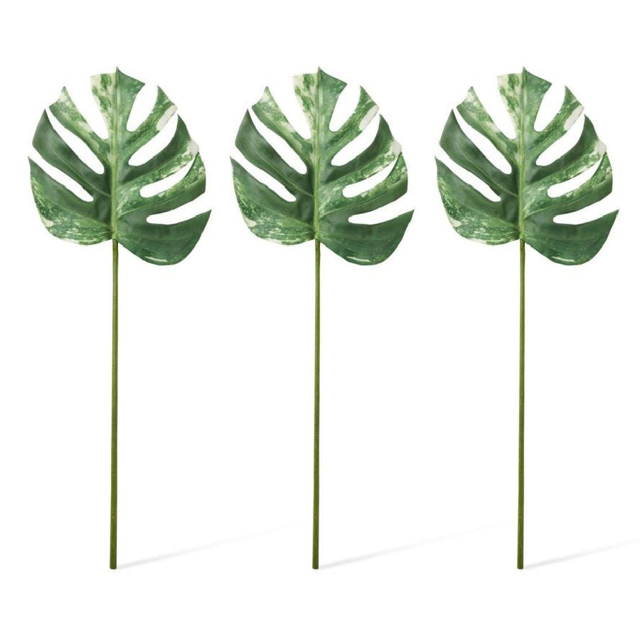 E Style 75cm Plastic Monstera Lush Stem Artificial Fake Decor Green/White (3 Pack)