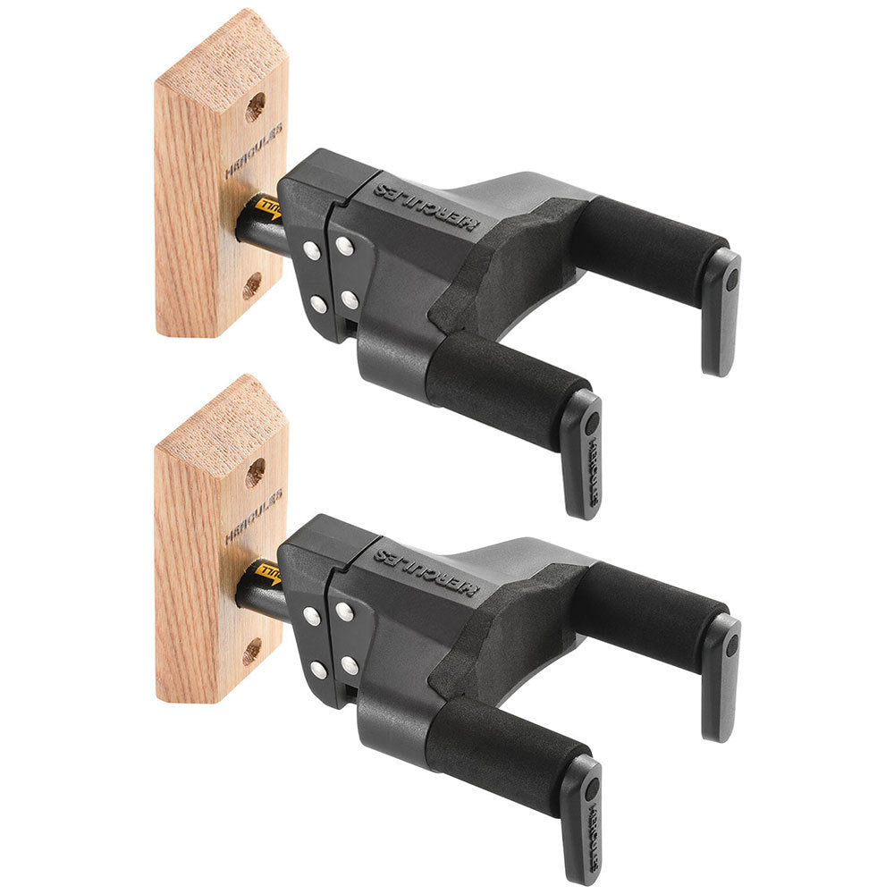 Hercules Wood Block Auto-Swivel Wall Guitar Hanger/Holder w Neck Adjustment (2 Pack)
