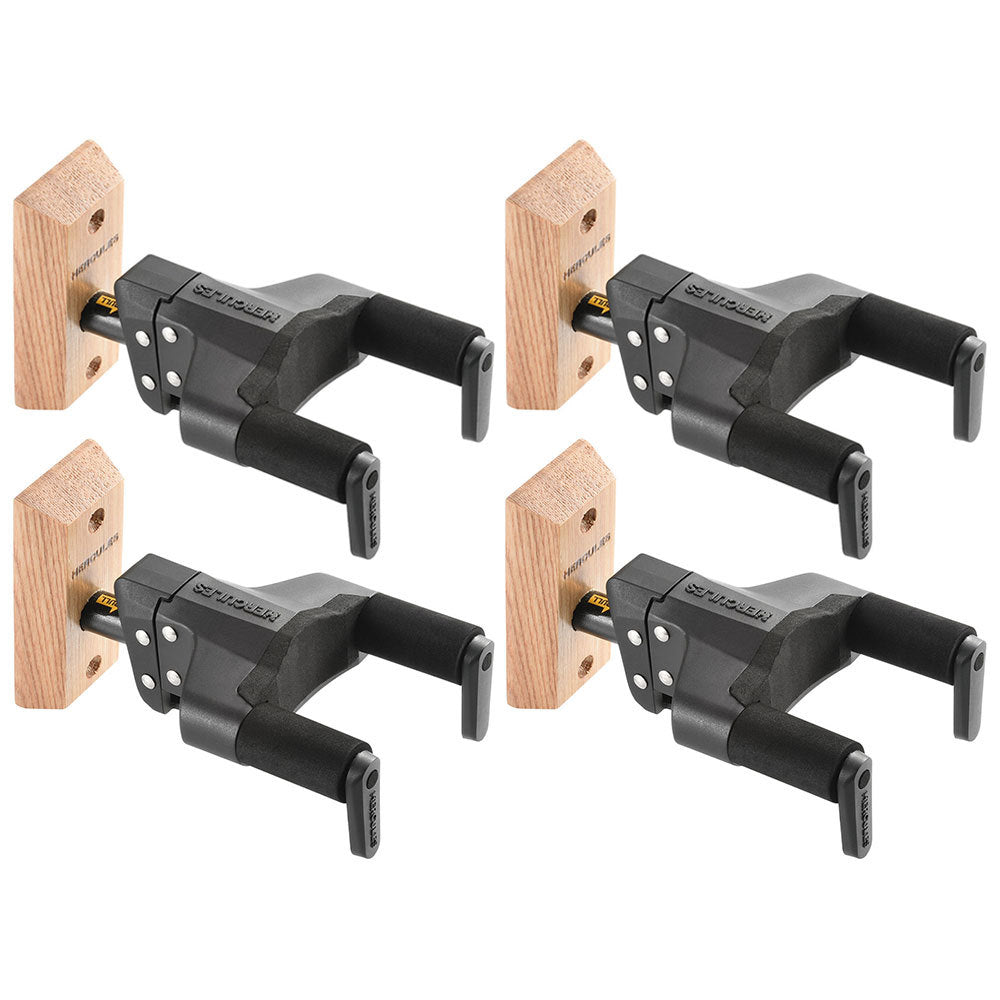 Hercules Wood Block Auto-Swivel Wall Guitar Hanger/Holder w Neck Adjustment (4 Pack)