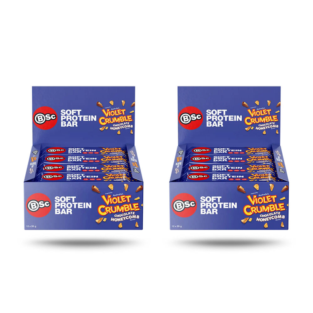 BSc 12PK BSc x Violet Crumble Soft High Protein Bar 55g Serve Chocolate Honeycomb (2 Pack)