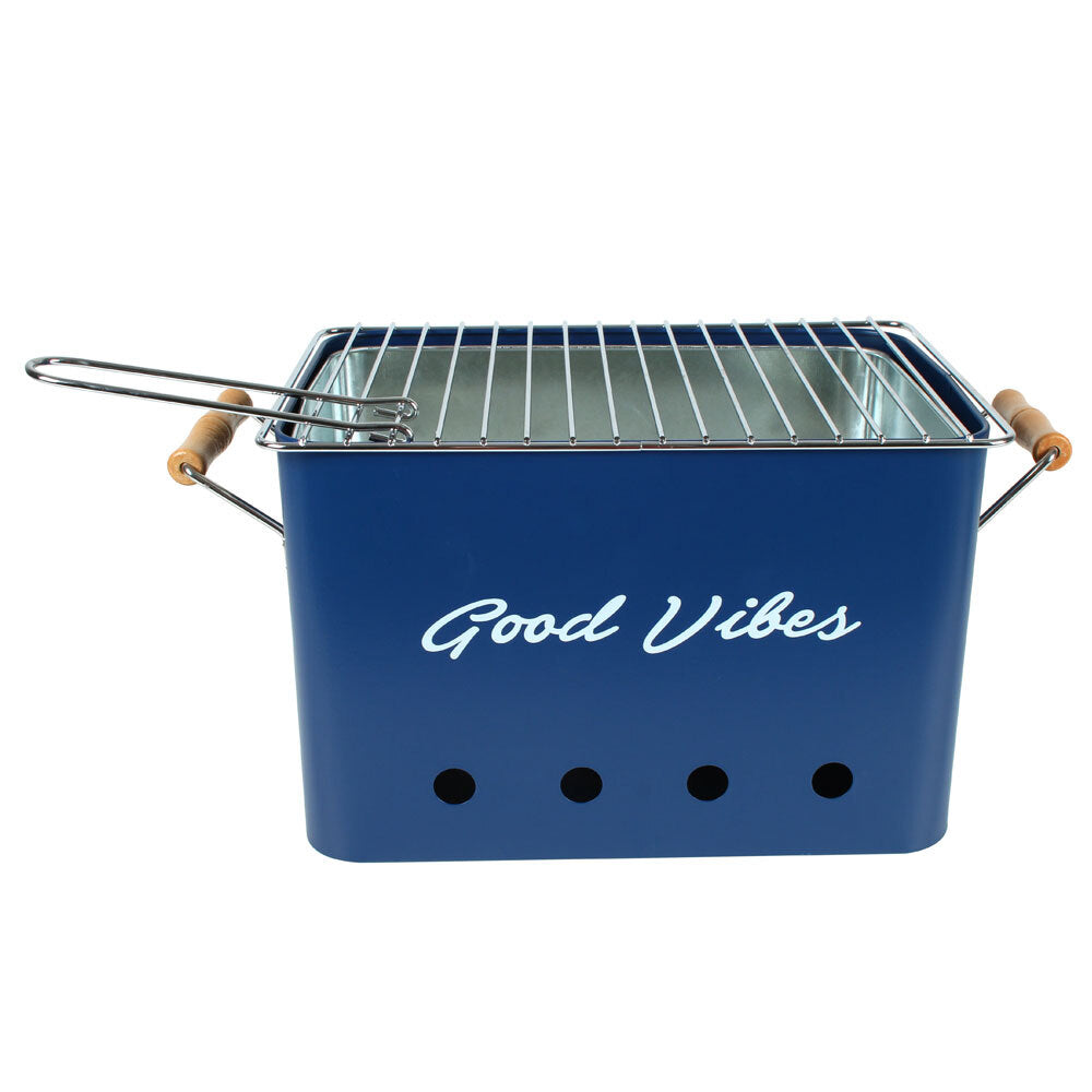Good Vibes 22x43cm Charcoal Portable Picnic/Beach BBQ Grill Outdoor Cooking Navy — image 2