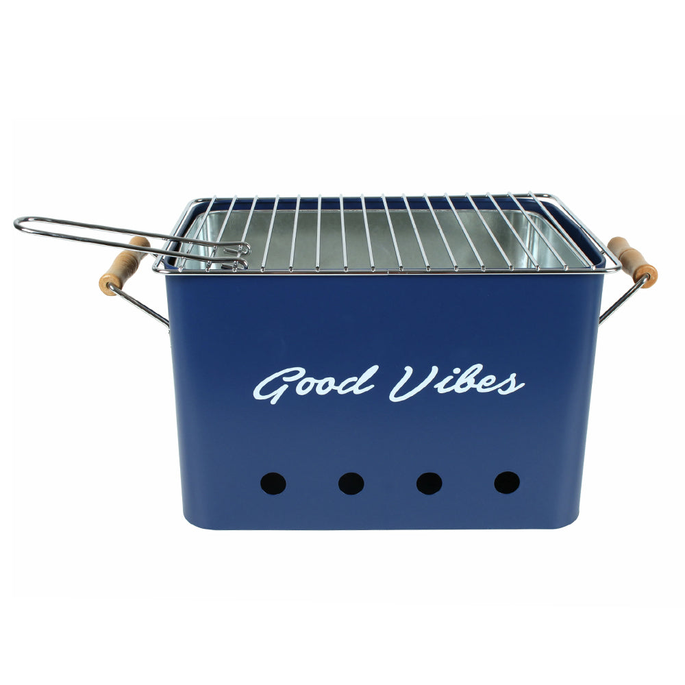 Good Vibes 22x43cm Charcoal Portable Picnic/Beach BBQ Grill Outdoor Cooking Navy