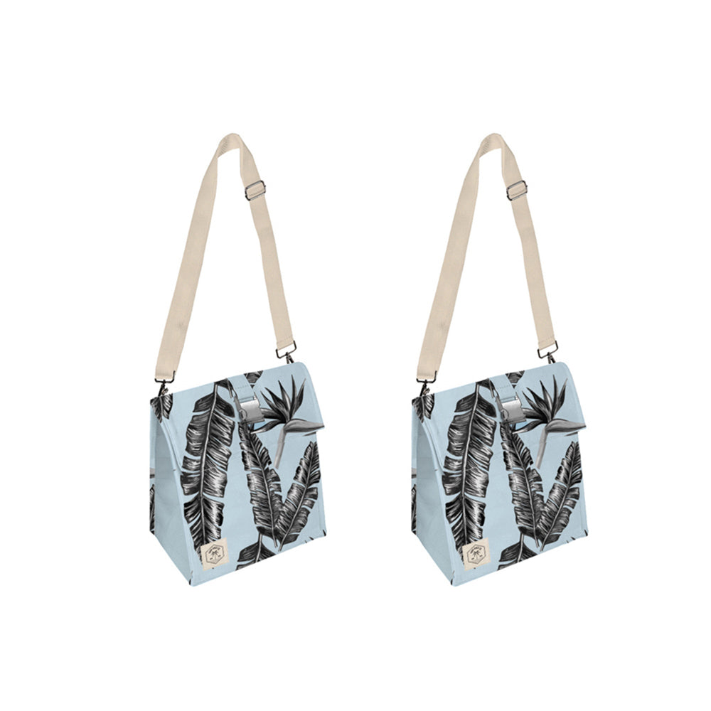 Good Vibes Insulated Durable Lunch Bag Satchel Sorrento Palm Print 25x22x16cm (2 Pack)