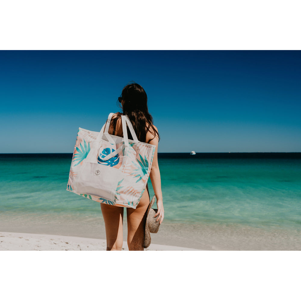 Good Vibes Outdoor Camping Jumbo Beach Carry Bag Blush Palm Print 47x72x25cm — image 2