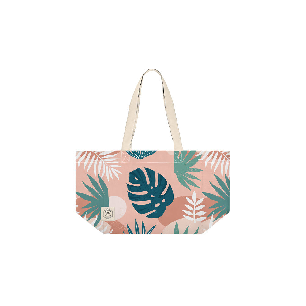 Good Vibes Everyday Durable Eco Folding Tote Bag Blush Palm Print 34x38x20cm