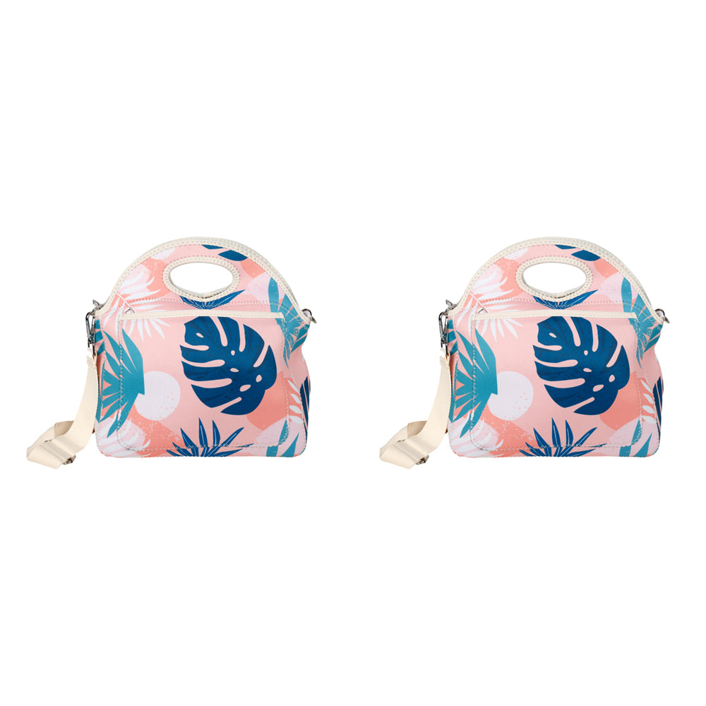 Good Vibes Durable Neoprene Portable Lunch Bag 30x30x15cm Blush Palm Print (2 Pack)