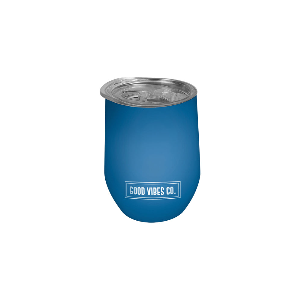 Good Vibes Wine Tumbler Double Walled Stainless Steel 295ml Peacock Blue