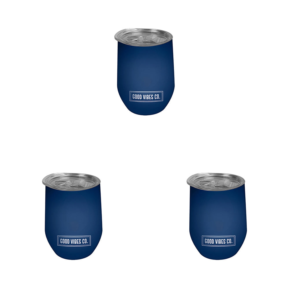 Good Vibes Outdoor Wine Tumbler Double Walled Stainless Steel 295ml Indigo (3 Pack)