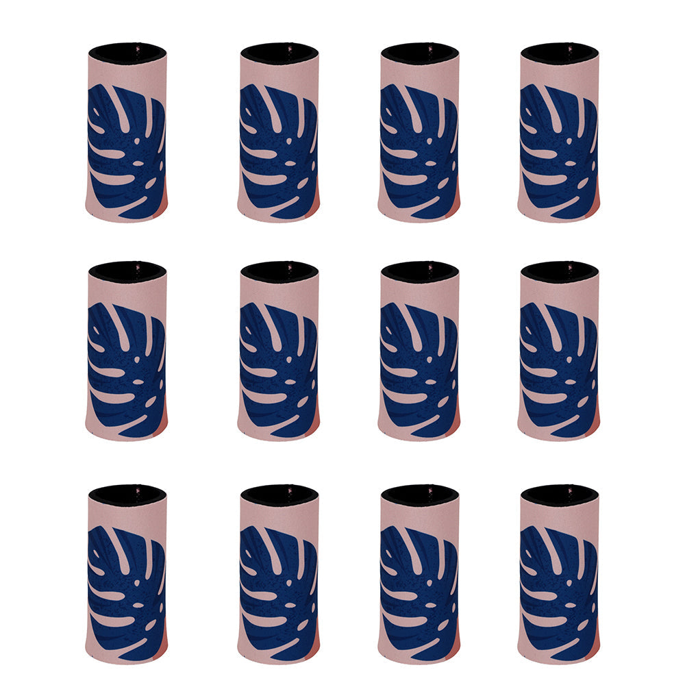 Good Vibes Outdoor Can Cooler Stubby Holder Skinny 6.5x12cm Blush Palm Print (12 Pack)