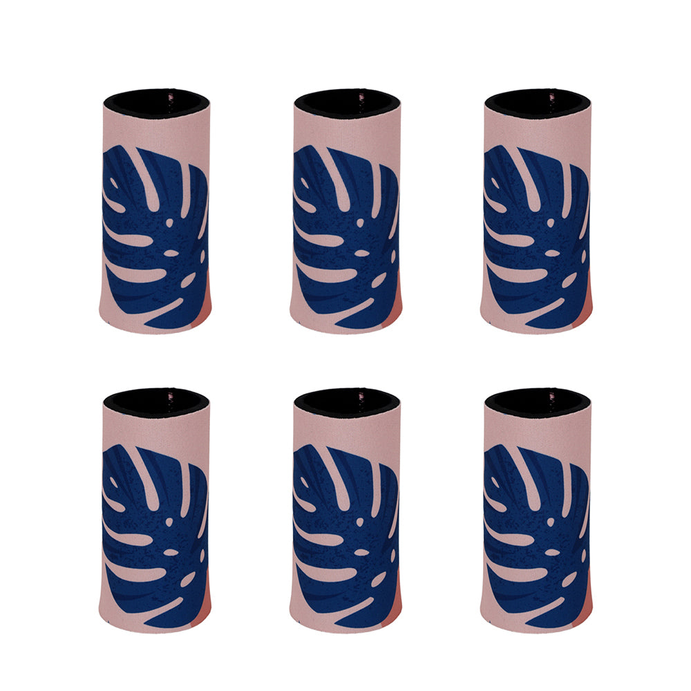 Good Vibes Outdoor Can Cooler Stubby Holder Skinny 6.5x12cm Blush Palm Print (6 Pack)