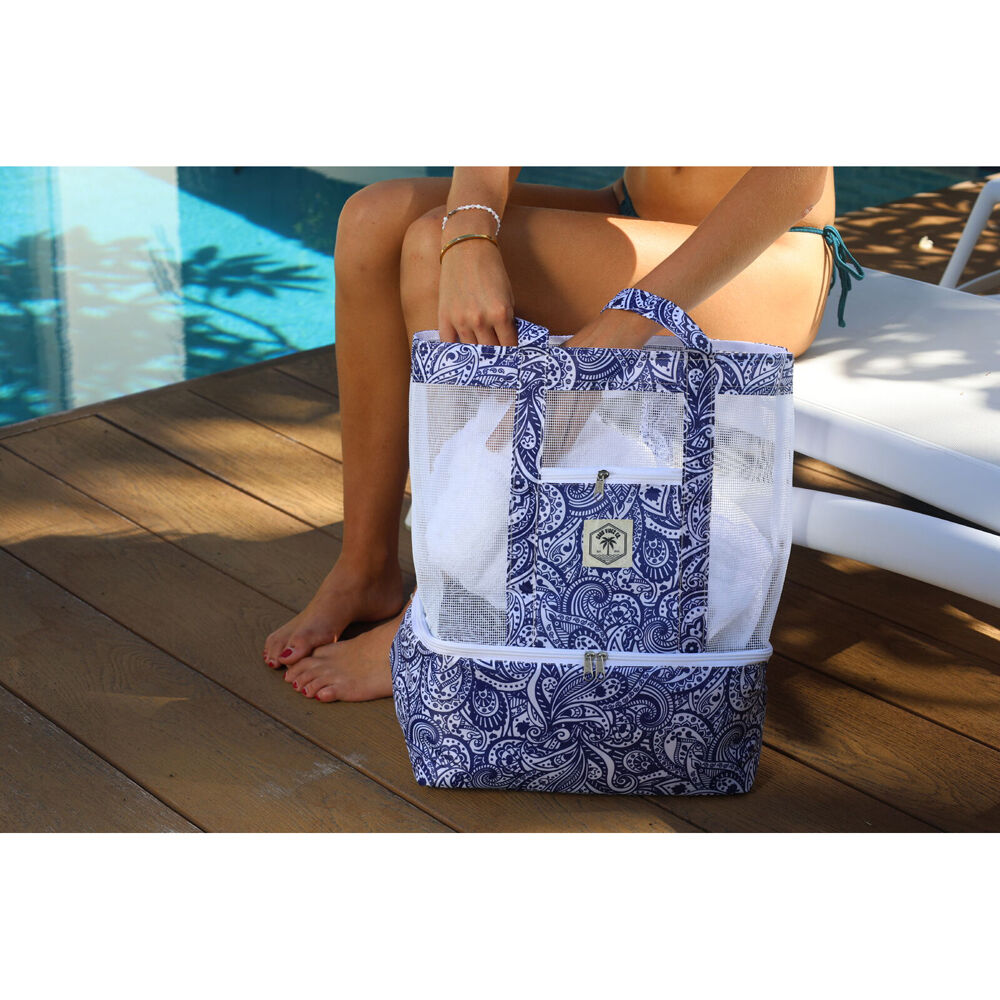 Good Vibes 47x45x20cm 2-in-1 Beach Insulated Cooler Bag Tahitian Blue — image 2