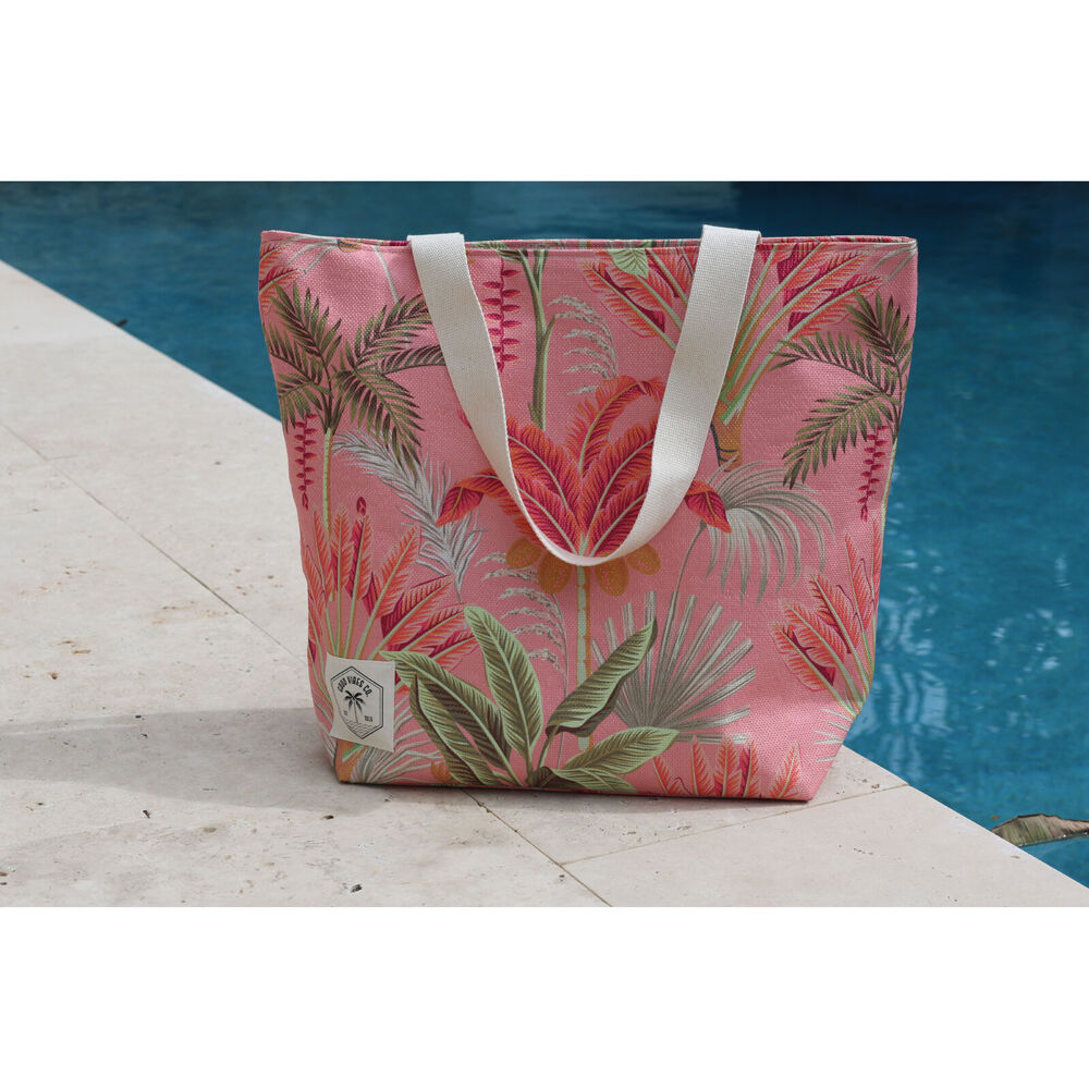 Good Vibes 41x47x15cm Canvas Beach Bag With Zip Tropicana Print — image 2