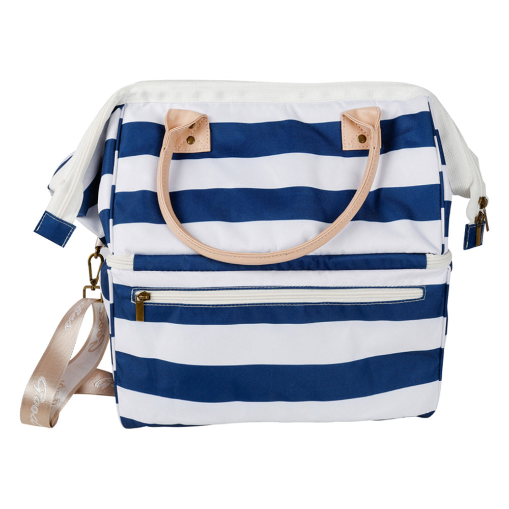 Good Vibes Hamptons Stripe 40cm Insulated Picnic Cooler Bag Storage Navy/White