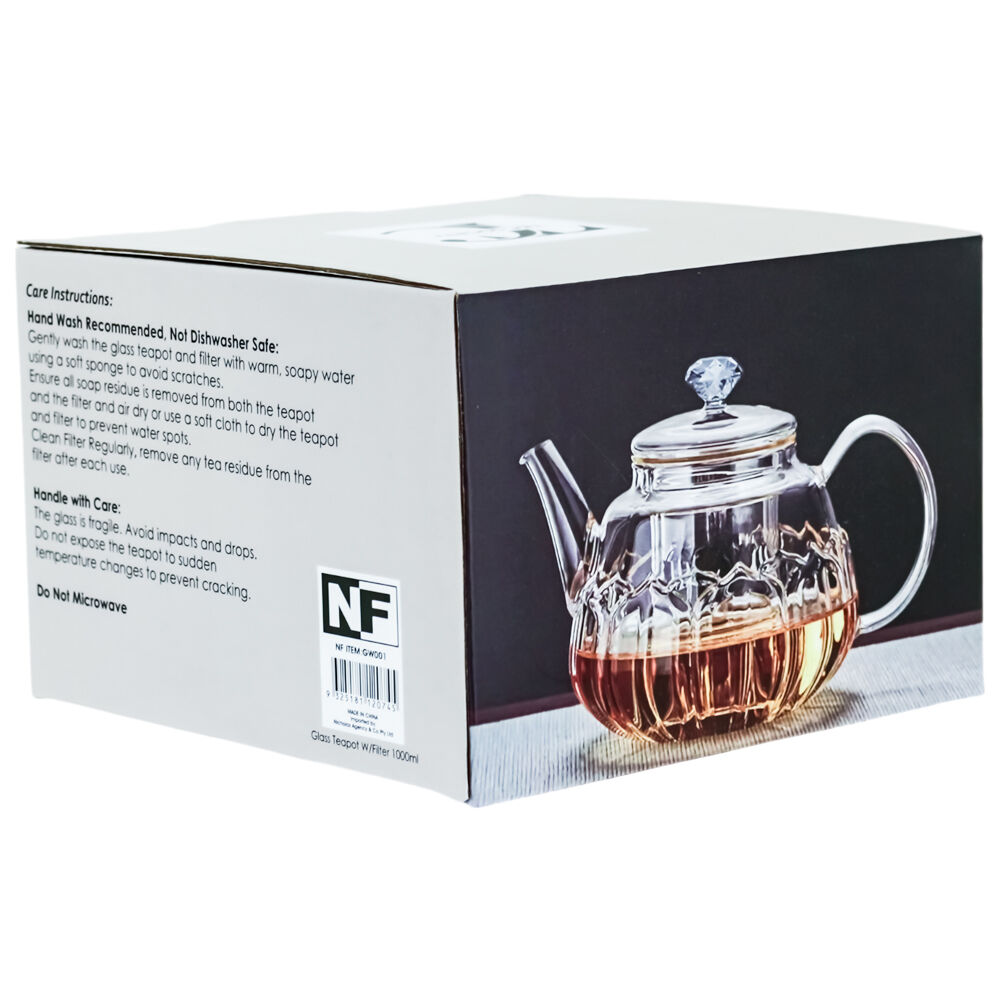 NF Living Glass Teapot with Filter 1000ml Clear Solid — image 8
