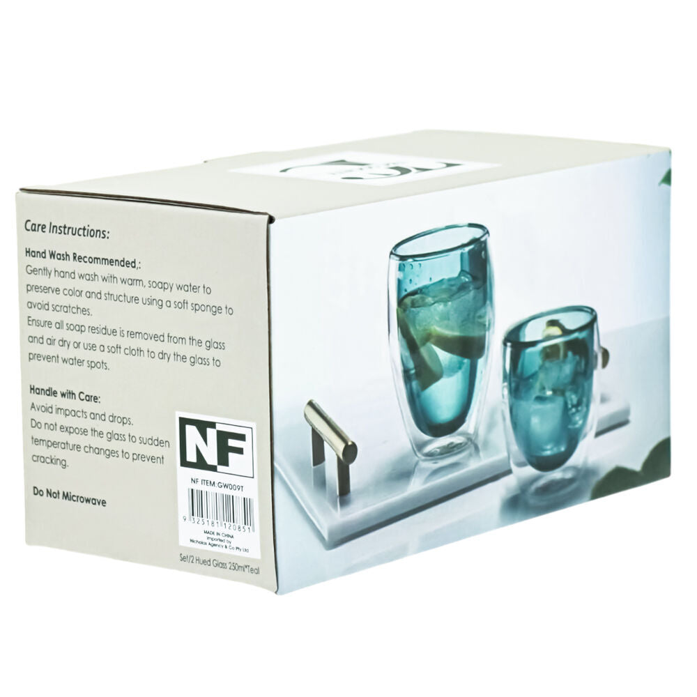 NF Living 2pc NF Living Serving Hued Glass 250ml Solid Double-Walled Teal (2 Pack) — image 6