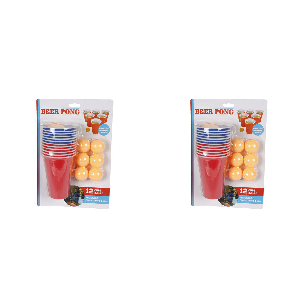 Razoo Beer Plastic Pong Cups w/ 12 Balls Party Classic Drinking Game 34x28cm (2 Pack)