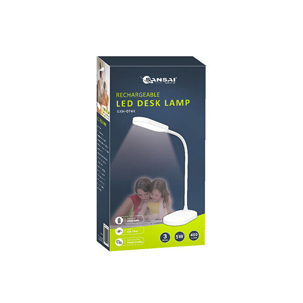Sansai White USB-C Rechargable LED Desk Lamp Adjustable Brightness/Colour