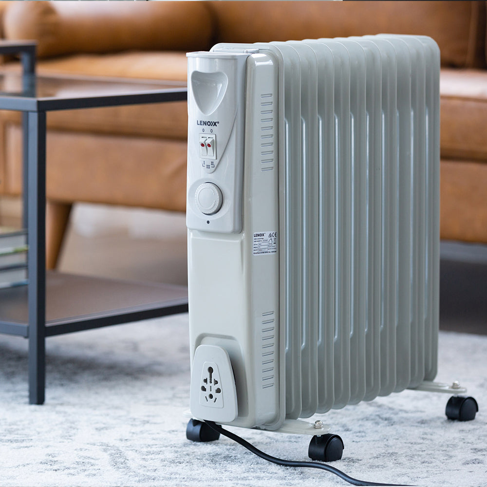 Lenoxx 2400W Electric Convection/Radiant 11 Fin Oil Column Heater w/Castors WHT — image 3