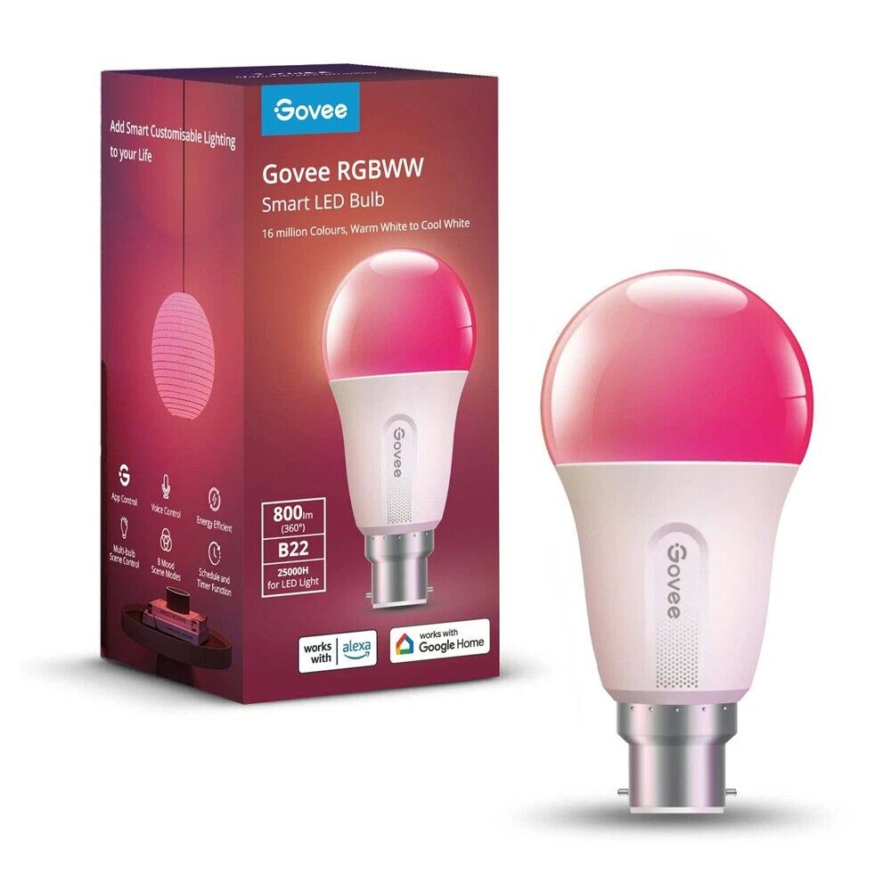 Govee Rgbww WiFi/Bluetooth Smart LED Light Bulb Voice Control B22 — image 2
