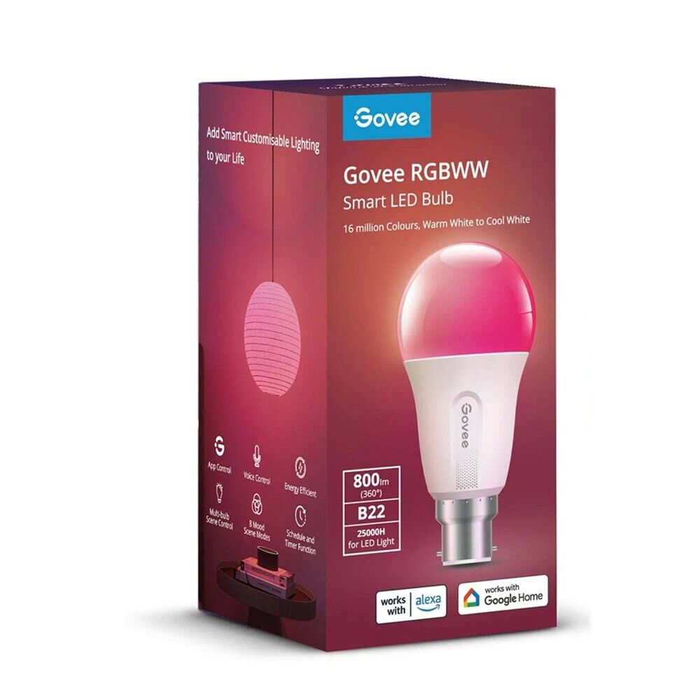 Govee Rgbww WiFi/Bluetooth Smart LED Light Bulb Voice Control B22