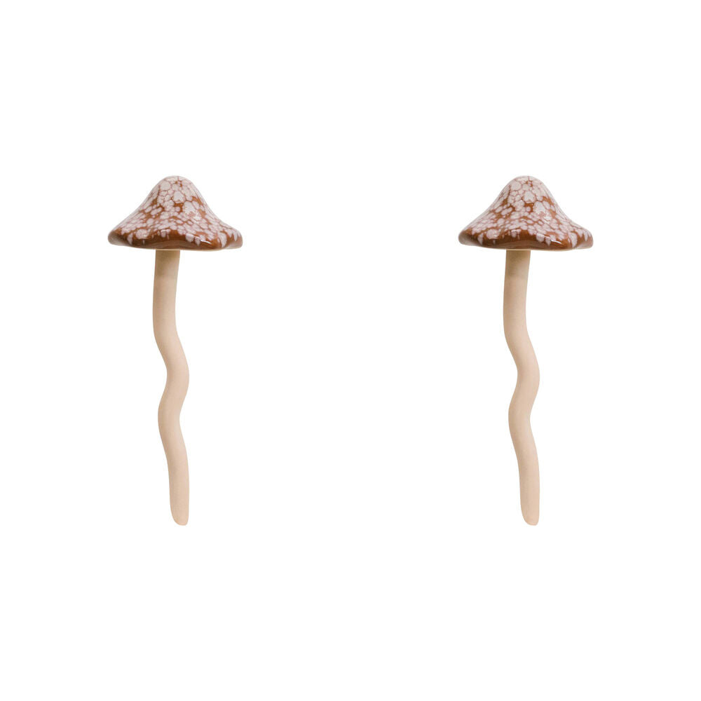 LVD Porcelain Jiggle Mushroom Sculpture Home/Office Decor 9.5x27cm Rust (2 Pack)