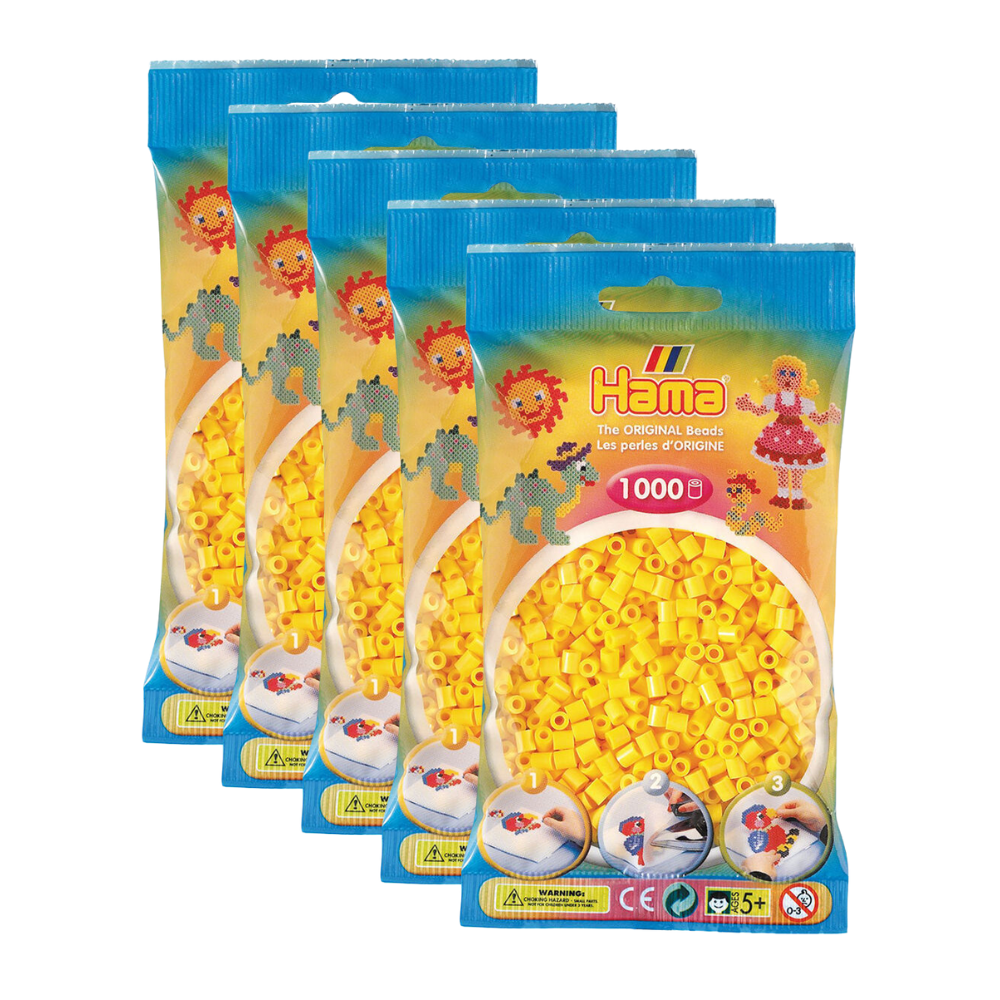 Hama 1000pc Hama Bead Bags Kids DIY Building Activity Art/Craft Toy Yellow 5y+ (5 Pack)