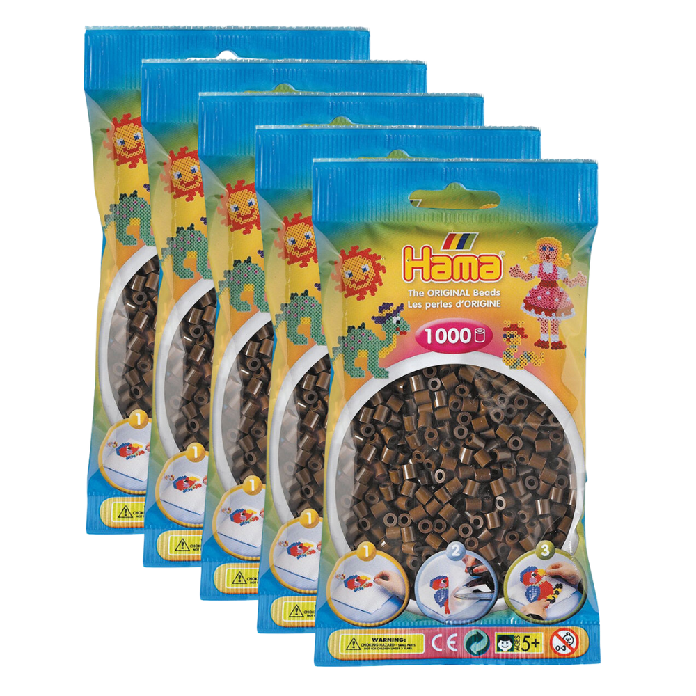Hama 1000pc Hama Bead Bags Kids DIY Building Activity Art/Craft Toy Brown 5y+ (5 Pack)