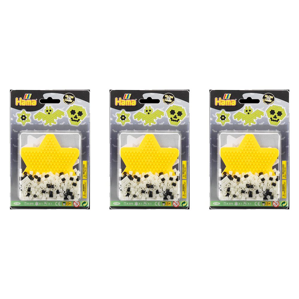 Hama 375pc Hama Beads Glow in the Dark Yellow Star Small Kids Toy Blister Pack 5+ (3 Pack)